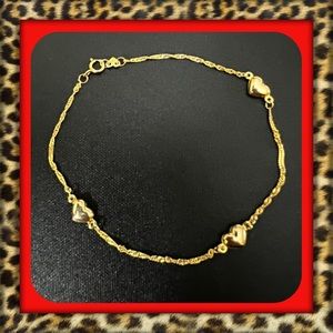 👑✅PRICE FIRM✅ Genuine 14kt Solid Gold 3 Heart Bracelet